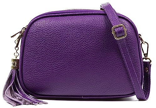 FIRENZE ARTEGIANI. Aliminusa Damen-Umhängetasche, Echtleder, 22 x 9 x 16 cm, Farbe: Violett, dunkelviolett, Utility