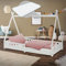 ML-Design Kinderbett Tipi 90x200 cm Weiß mit Matratze H:16cm, Rausfallschutz & Lattenrost, Kiefernholz, Indianer Bett für Mädchen & Jungen, Hausbett mit Zaun, Bodenbett Jugendbett Spielbett Holzbett