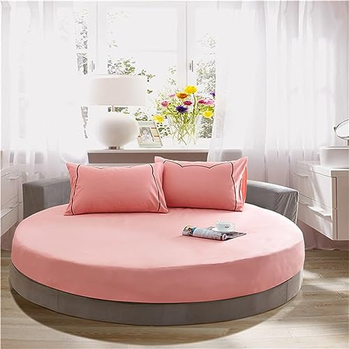 FANSU Runde Spannbettlaken, Weiche Baumwolle Spannbetttuch Atmungsaktiv Boxspringbett Matratzenschoner für Hotel Wasserbett Matratze (Durchmesser 220cm,Rosa)