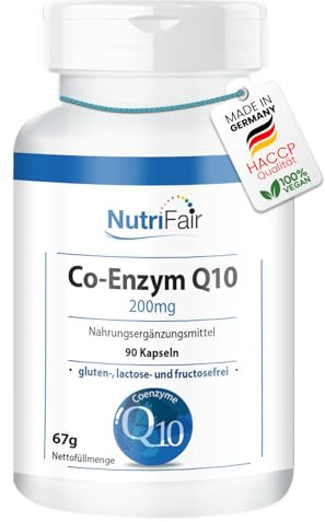 Co-Enzyme Q10 200mg - 90 Capsules - Hautement Dosé - 100% Végétalien - Production Allemande & Tests en Laboratoire - NutriFair | Premium & Fair