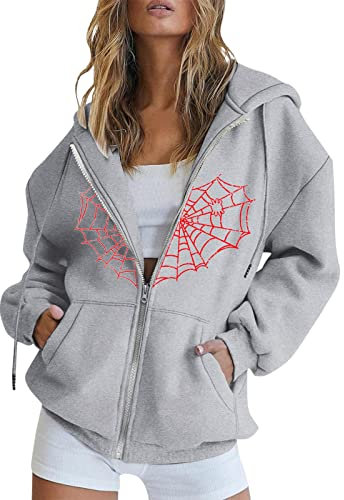 meiodtion Hoodie Damen Kapuzenpullover mit Spinnennetz-Print Muster Pullover Sweatshirt Mit Kapuze Casual Langarm Tee Tops Langarmshirt Sweatjacke Oberteile Hoodies Hoody Kapuzenjacke Shirts