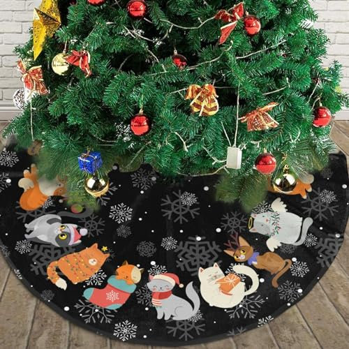 Jupe de sapin de Noël en forme de chat noir - Magnifique pour décoration de fête de Noël - Accessoire de décoration de vacances - 91,4 cm