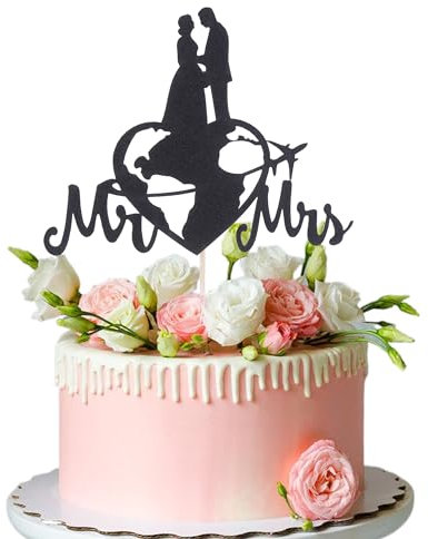 Tortenaufsatz Mr and Mrs – Karte Hochzeit Verlobung Brautparty Kuchen Topper Braut und Bräutigam Jahrestag Party Kuchen Dekoration Schwarz Glitzer