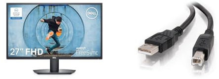 Dell SE2722HX 27 inch Full HD (1920 x 1080) Monitor, 75Hz, VA, 4ms, AMD FreeSync, HDMI, VGA & C2G 2M USB Printer Cable, USB 2.0 A to B Lead. Compatible with printers and scanners