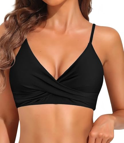 VividHarbor Women's Twist Front V Neck Bikini Top Bathing Suit Tops Only