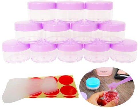 Wopanxye 12pcs 15 Gram 15ml Small Empty Sample Jars, Refillable Cosmetic Container, Plastic Round Pot Purple Screw Cap Lid, Tiny 15g Bottle Travel Size for Makeup Eye-shadow Nails Salves Ointments