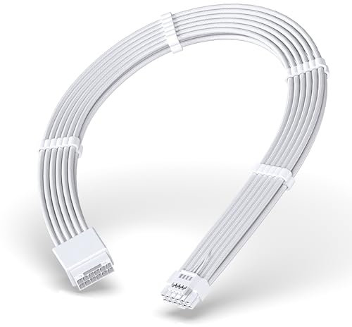 EZDIY-FAB GPU Power Sleeved Kabelverlängerung, 16pin(12+4) 12VHPWR PCIe 5.0 Stecker auf Buchse für RTX4070Ti Super,4080 Super,4090,mit Kabelkämmen-16AWG/Ganz Weiß