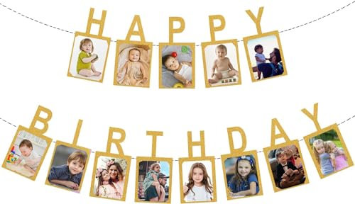 Geburtstag Girlande, Fotogirlande zum Geburtstag Happy Birthday, Hängende Foto Wanddekoration für Party Dekor Mädchen/Jungen, Happy Birthday Banner (Letter)