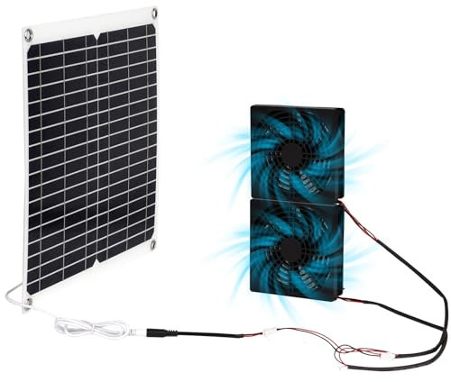 MUYIRTED Kit De Ventilateur Solaire, 15w Panneau Solaire Avec 2 Ventilateur D'extraction, Ventilateur Solaire Étanche Pour Serre, Chenils, Poulaillers, Camping Car, Exterieur