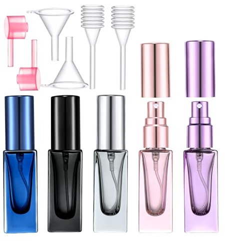 Yikimyfo Travel Perfume Atomizer Refillable, 5 Pcs 5ML/0.17oz Mini Spray Bottles Fine Mist Cologne Travel Bottle Glass Perfume Bottles Empty Travel Size Perfume Refill Bottle