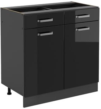 Vicco Schubladenunterschrank R-Line, Schwarz Hochglanz, 80 cm AP Marmor
