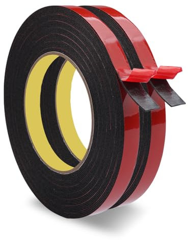 2 Rouleaux Adhésif Double Face Puissant,12mm×10m Double Face Extra Fort Exterieur Imperméable,Scotch Double Face 3m Résistant à la Chaleur, pour Voitures, Décoration de Maison, Bandes LED (Noir)