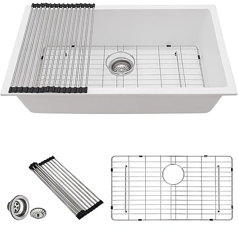33 Granite Composite Kitchen Sink - Donsdey 33×19 Inch Undermount Kitchen Sink White Granite Quartz Composite Under Counter Single Bowl Sink Basin
