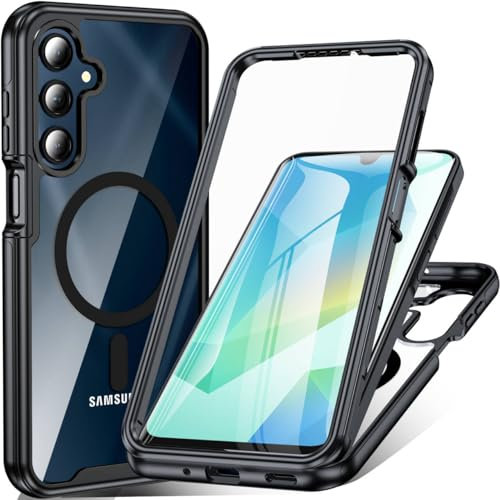 OWKEY Hülle für Samsung Galaxy A16 5G/4G, Magnetisch Handyhülle Samsung A16 5G/4G Mit Integriertem Displayschutz, 360 Grad Rundumschutz Stoßfest Roubst Bumper Case Outdoor Cover Schutzhülle, Schwarz