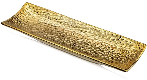 Hollyone 40x13CM Gold Ceramic Tray for Home Decor, Bathroom Vanity Tray, Decorative Candle Plate for Table, Countertop Sink Storage Organizer for Jewelry, Perfume, Cosmetic