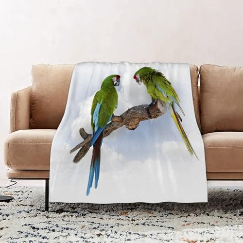 EOMKSE Kuscheldecke Flauschig Decke - weiche warme Fleecedecke 150x200cm als Decke Sofa,Papageien Deko, zwei Papageien Ara auf einem Ast sprechende Vögel begabte klu,Wohndecke oder Couchdecke überwurf