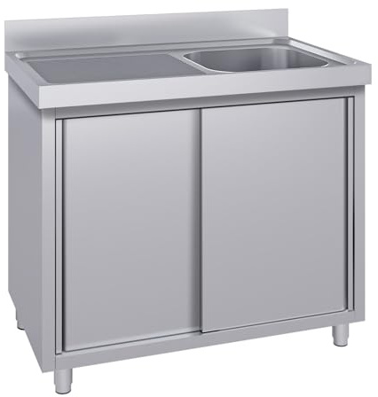 Ristoattrezzature - Lavello in acciaio inox armadiato 140x60x95h cm - 1 vasca con gocciolatoio sx - Per uso professionale