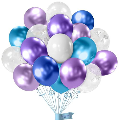 50 Stk. Eiskönigin-Ballon-Set – 12 Zoll (30 cm) Geburtstags-Latexballons in Pastellblau & Helllila mit Schneeflocken-Ballon für Mädchen, Eis-Schnee-Motiv Deko für Frozen-Themen-Partys