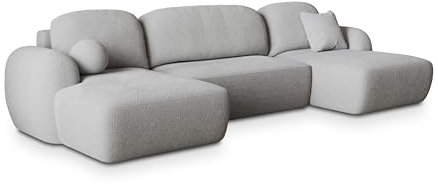 Masseno Ecksofa Savona N mit Schlaffunktion U-Form, Sofa mit Bettkasten, Wohnzimmersofa, Couch, Soffa, Bettsofa, Couchgarnitur- Hellgrau, Now OR Never 83