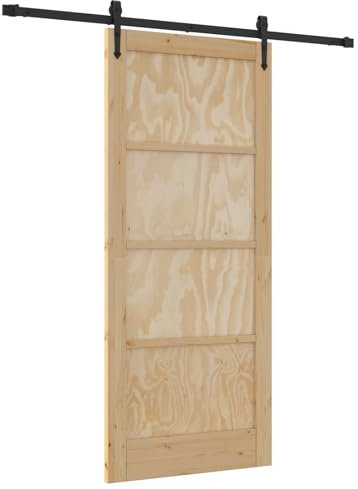 vidaXL Puerta Corredera con Set de herrajes 86x198.5 cm Madera Maciza de Pino Interior para Sala de Estar Vestíbulo Estilo Rústico Ajustable Natural Negro Acabado Aceitado Divisor Entrada
