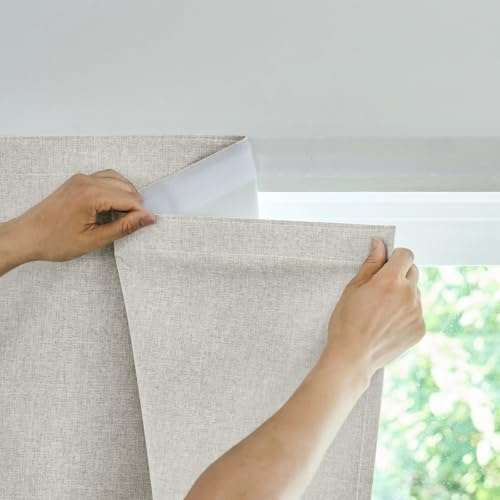 Jilron Tenda per porta opaca adesiva 100% impermeabile alla luce senza forare per interni camera da letto soggiorno protezione solare finestre interne protezione termica (beige chiaro-H101 x B64 cm