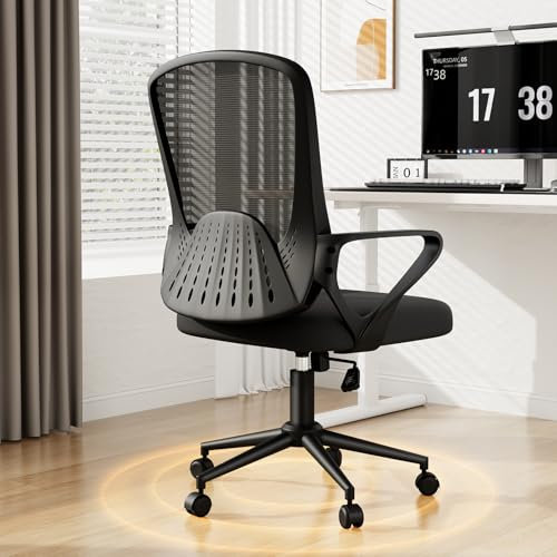 naspaluro Office Desk Ergonomic Chair with Back Support/Armrests/Metal Claws Comfy Computer Small Heavy Duty Swivel Chairs for Home Office Comfortable Black Study Work Mesh PC Chairs & Stools