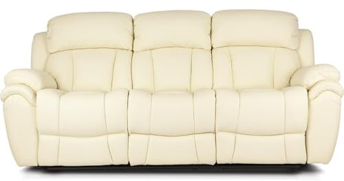 Bostonsofa 3-Sitzer Leder Relaxsofa - Bequeme Couch mit Zero Wall Funktion - Premium Wohnzimmersofa, hoher Komfort - 218x96x101cm - Vanille