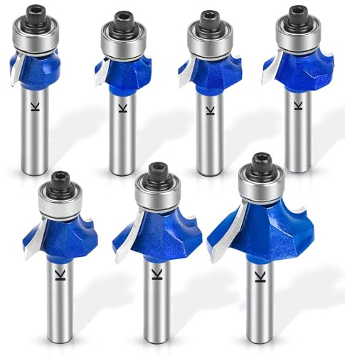 NICAVKIT Lot de 7 Fraises à Arrondir Standard Tige de 8 mm,Fraise Défonceuse à Bois 8 mm,Rayon 2-3-4-5-6-8-10 mm -Fraise Quart de Rond - Pour le travail du bois
