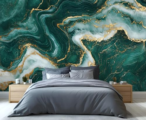 YXQAIED Emerald Green Wallpaper, Green Marble Wallpapers for Living Room & Home Decor, Luxury Marble Wallpaper for Bedroom, 3D Print Wall Mural (Not Peel and Stick)