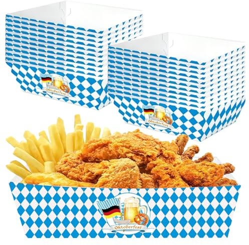 oktoberfest pappteller set, fingerfood schalen 20 Stück oktoberfest tischdeko Pappschalen, Dayerische Deko Blau weiße, Bayerische teller für pommes, currywurst und snacks party Zubehör, grillpartys
