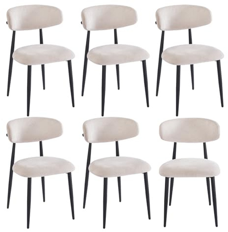 stone princess 6er Set Esszimmerstühle Japandi: Moderne Polsterstühle mit Gewebtem Leinenbezug - Ergonomische Rückenlehne Schwarze Metallbeine - Bequeme Küchenstühle für Esszimmer Wohnzimmer Büro