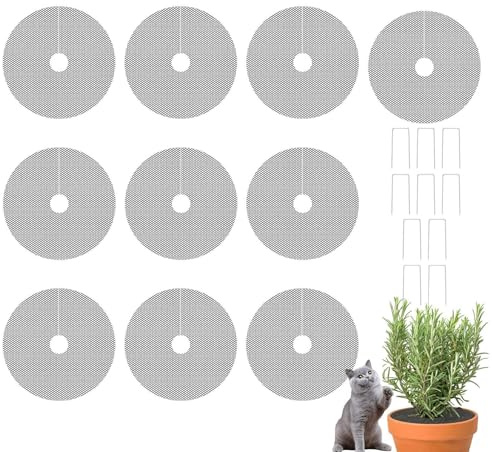 Vesidoloy Pflanzenschutz Gegen Katzen | 10 Stück Schneidbarer Topfschutz - mit 10 Stäben Runde Schneidbare Blumentopf Abdeckung,Für Eichhörnchen Tier Gartenarbeit Moos Innen- Und
