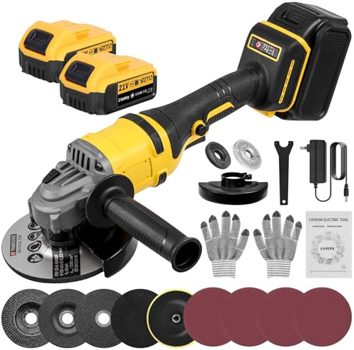 Akku Winkelschleifer 1500W,Ø125mm Scheibendurchmesser,30000RPM Winkelschleifer mit 3 Drehzahlstufen,21V Akku-winkelschleifer mit 2×5.0Ah Akkus & Ladegerät,Ohne Transportkoffer