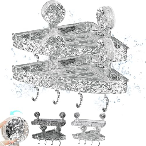 Corrugated Suction Cup Storage Holder, No-Drill Bathroom Suction Storage Box Large Capacity & Strong Load-Bearing, Removable Bathroom Suction Shelf for Space-Saving Easy Organization (B-Transparent)