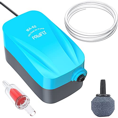 Pawfly Aquarium 1.8L/min Compact Air Pump Quiet Oxygen Aerator Pump with Air Stone Airline Tubing and Check Valve Accessories for 20-75L Buckets and Fish Tanks