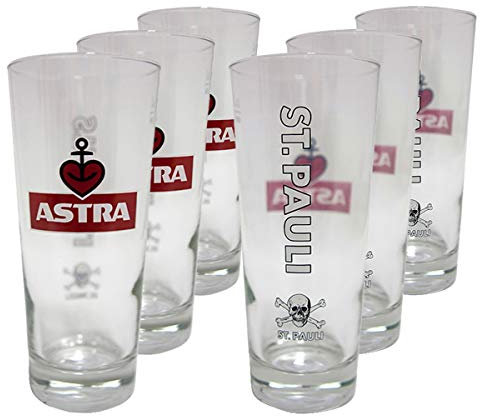 FC St. Pauli 6er Set Biergläser 0,4l Astra Becherform Schriftzug Totenkopf Herzanker-Logo