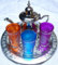 jeugo de té marroqui - 3 Vasos manodefatima -Tetera para 3 + Bandeja repujada 25 cmdediamtero -Totalmente Artesanal by kenta artesanias (Naranja,Azul,Lila)