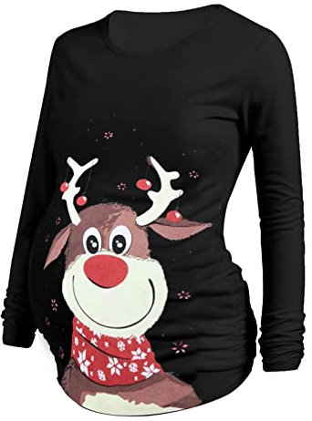 DAY8 Vêtement Femme Enceinte Hiver Pas Cher a la Mode Pull Femme Enceinte Noël Atuomne Chemise Femme Enceinte Manche Longue Printemps Maternité T Shirt Grossesse Tunique Haut Tops Blouse (M, Noir)