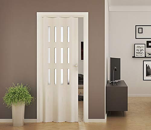 Porta a Soffietto in PVC Luciana Legno Pino Sbiancato Vetro Satinato 88,5x214