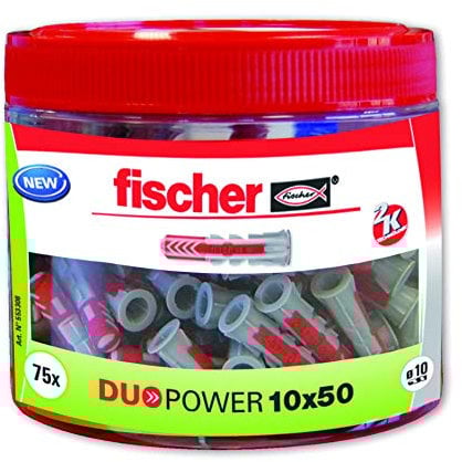 fischer 553308 Tassello Nylon, Grigio e Rosso, 10x50 (Bote 75 tacos)