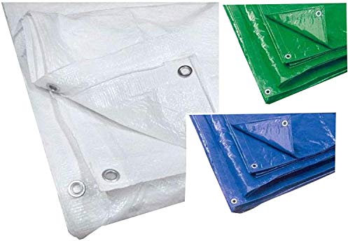 Telo telone occhiellato verde bianco blu copertura esterno protezione (mt 2x3, Bianco)