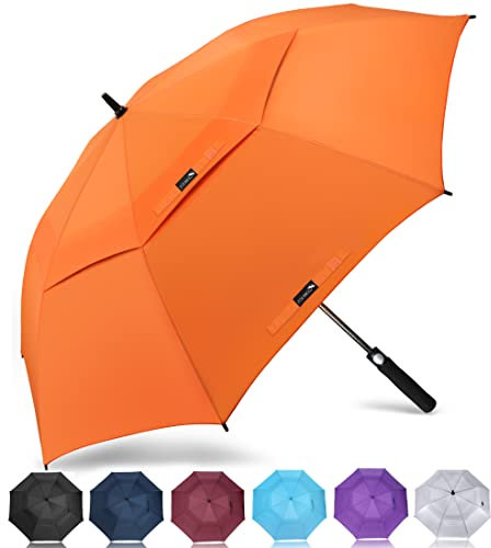 ZOMAKE Paraguas Golf Antiviento Automatico 68 Pulgadas,Extra Grande Paragua Resistente con Doble Toldo Venteado Impermeable A Prueba de Viento Palo Paraguas para Hombre Mujer(Naranja)
