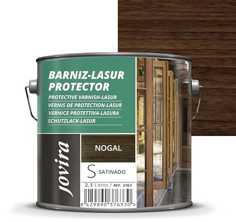 JOVIRA PINTURAS. BARNIZ LASUR PROTECTOR SATINADO (7 colores) Protege, decora y embellece todo tipo de madera (2,3 Litros, Nogal)