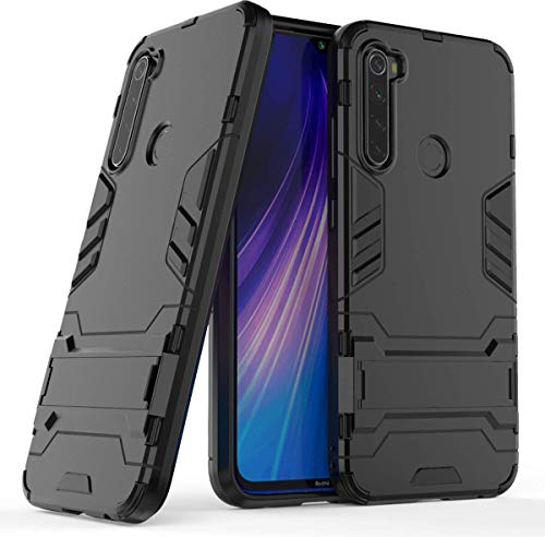 Hülle für Xiaomi Redmi Note 8 Standfunktion Handyhülle Stoßfeste Doppelschichter Schutzhülle Bumper Case Cover Outdoor Hart Hardcase Shock Absorption mit Ständer (Xiaomi Redmi Note 8, Schwarz)