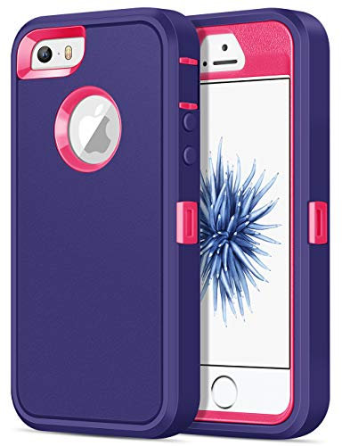 Jelanry for iPhone 5S/ iPhone SE 1st Gen (2016)/ iPhone 5 Case Heavy Duty Rugged Armor Shockproof Dual Layer Protective Shell Sports Anti-scratches Non-slip Bumper Hybrid Back Cover Phone Cases,Purple