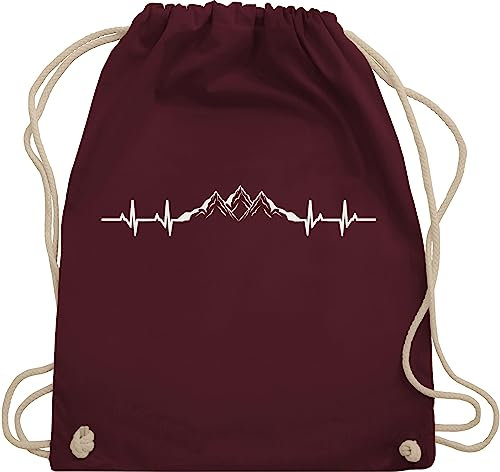Turnbeutel Rucksack - Skiurlaub Apres Ski - Berge Herzschlag - Unisize - Bordeauxrot - bergsteiger baumwollbeutel geschenk bergsteigen stofftasche schneeberg bags ekg stoffsackerl apred tasche berg
