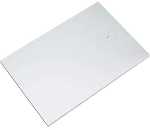 Essence ArredoBagno Receveur de douche en marbre de résine – Ultra fin effet pierre ardoise, modèle ambre, marbre minéral avec gelcoat – Évacuation design en teinte – Couleur blanche – 120 x 90 cm