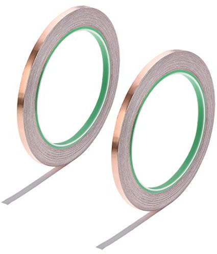 sourcing map 2 Rollen Kupferklebeband 5mm x 20m (B*L), Kupferband Selbstklebend Kupfer Klebeband, 0.06mm Dicke Doppelleiter Kupferfolienband für EMI RFI EMF Abschirmung Schneckenfalle