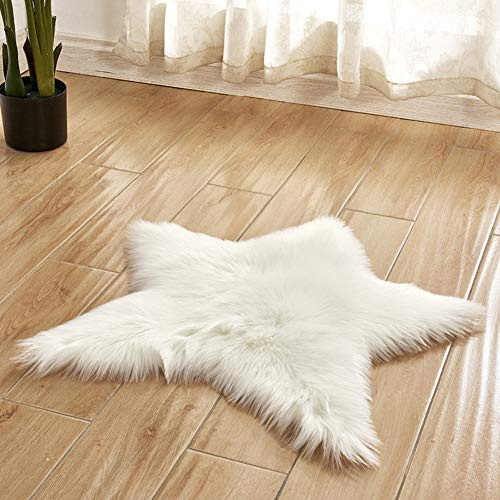 GUOCU Weiches Kunstfell Stern Plüsch Teppich Badteppich Faux Lammfell Schaffell Teppich Shaggy Lammfellimitat Teppiche Longhair Bettvorleger Sofa Matte fürs Wohnzimmer Schlaf-Kinderzimmer Weiß 60CM