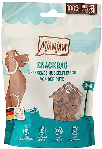 MjAMjAM - Premium Hundesnack - Snackbag - erlesenes Muskelfleisch von der Pute, 1er Pack (1 x 100 g), naturbelassen ganz ohne synthetische Konservierungsstoffe